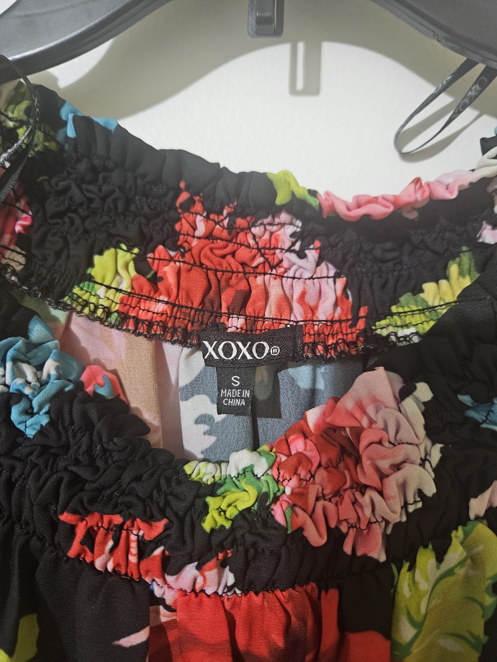 XOXO Black Floral Smocked Women's Top